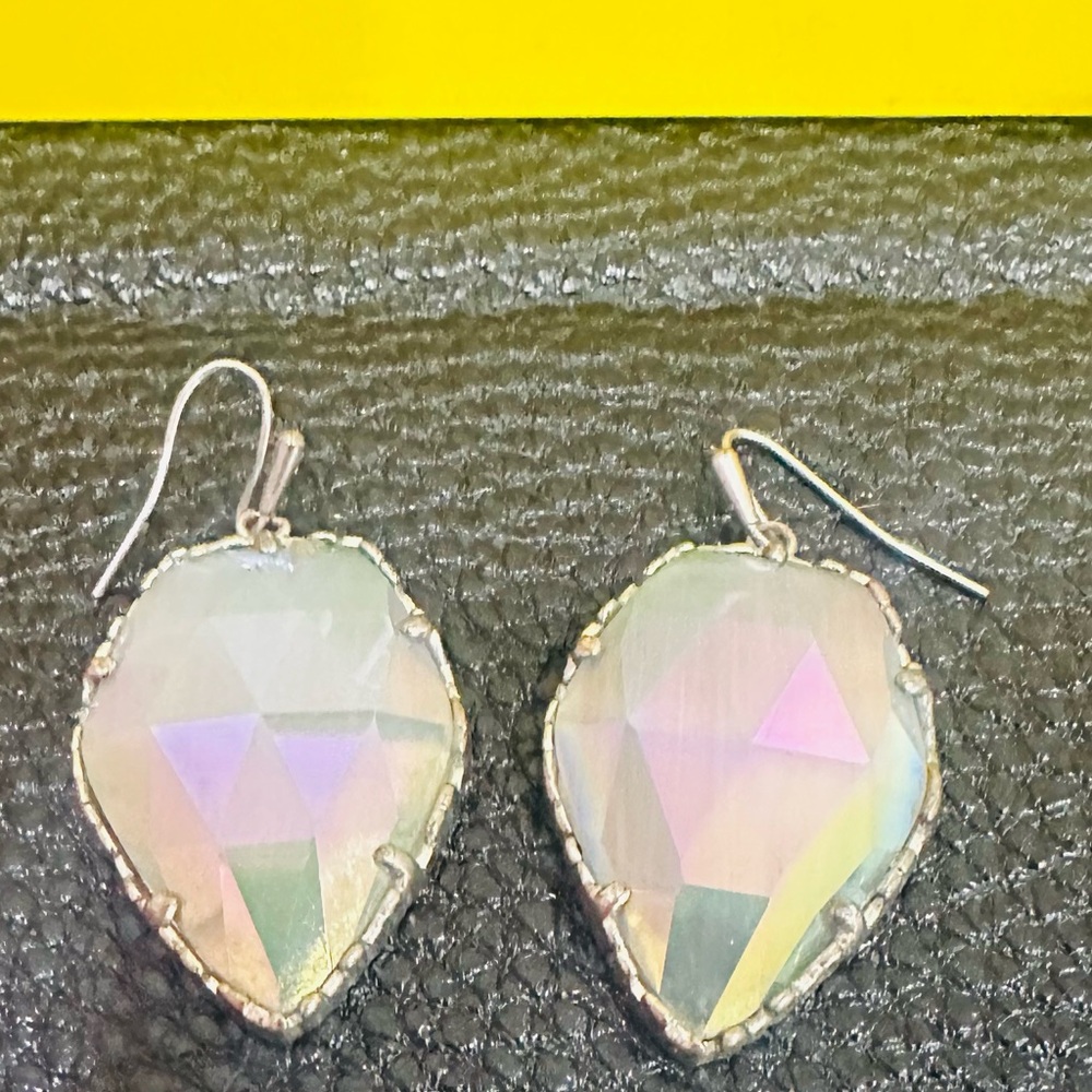 Kendra Scott; Corley, Slate Gray Iridescent Cats Eye, drop earrings, silver